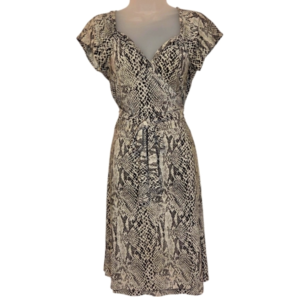 Norma Kamali‎ Wrap Dress Belt Snake Print Sweetheart Neckline Women's Large Gray